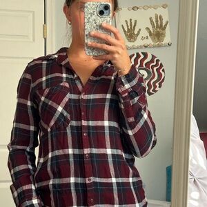 Garage Maroon and Black Plaid Shirt